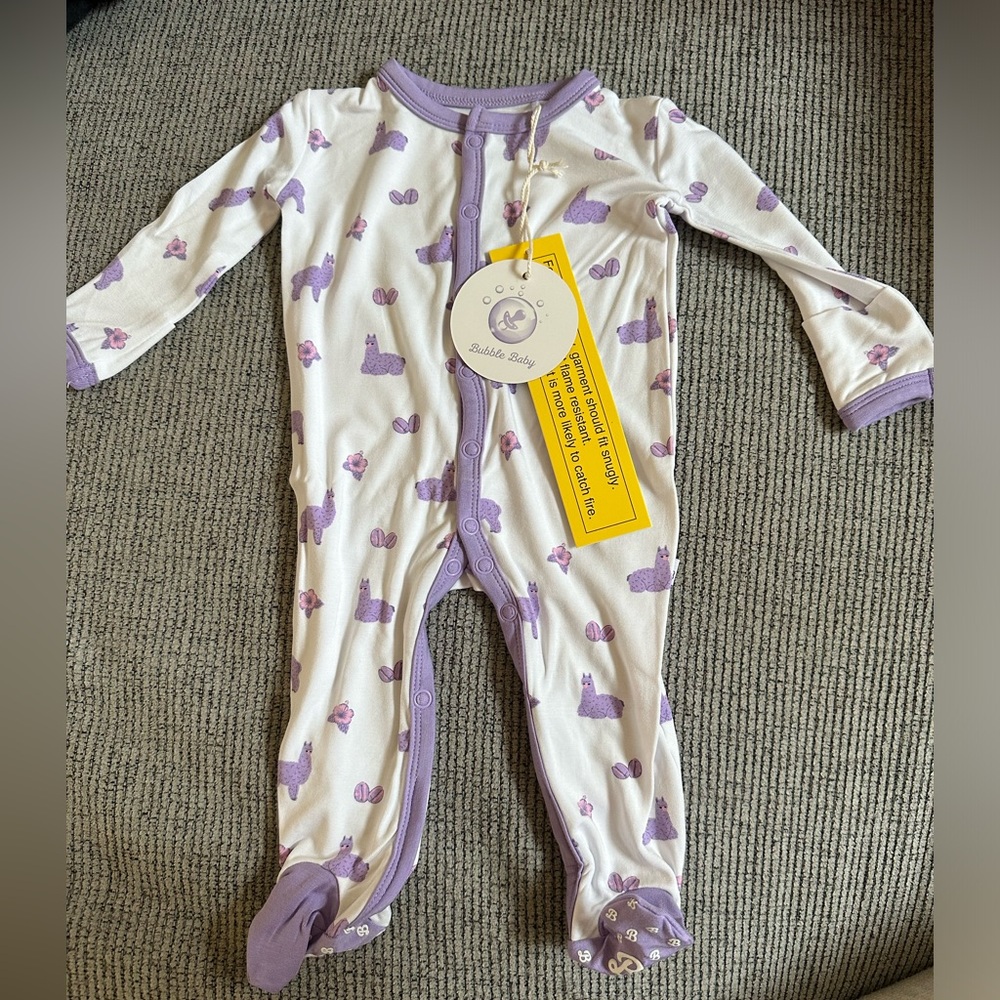 Bubble Baby Llama Print Bamboo Newborn Snap Footie